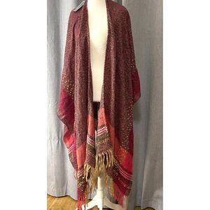 Catherines One Size Knit Ruana Shawl Poncho Fringe Sweater Wrap NWT
